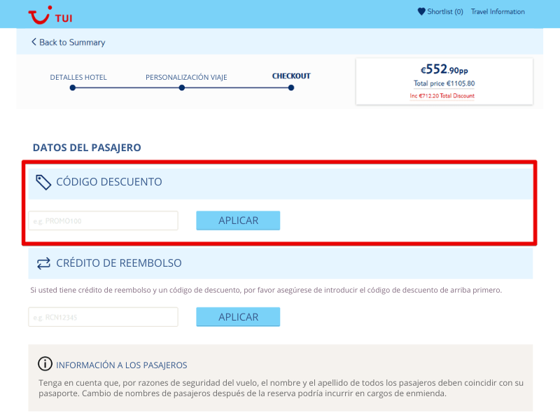 TUI código descuento
