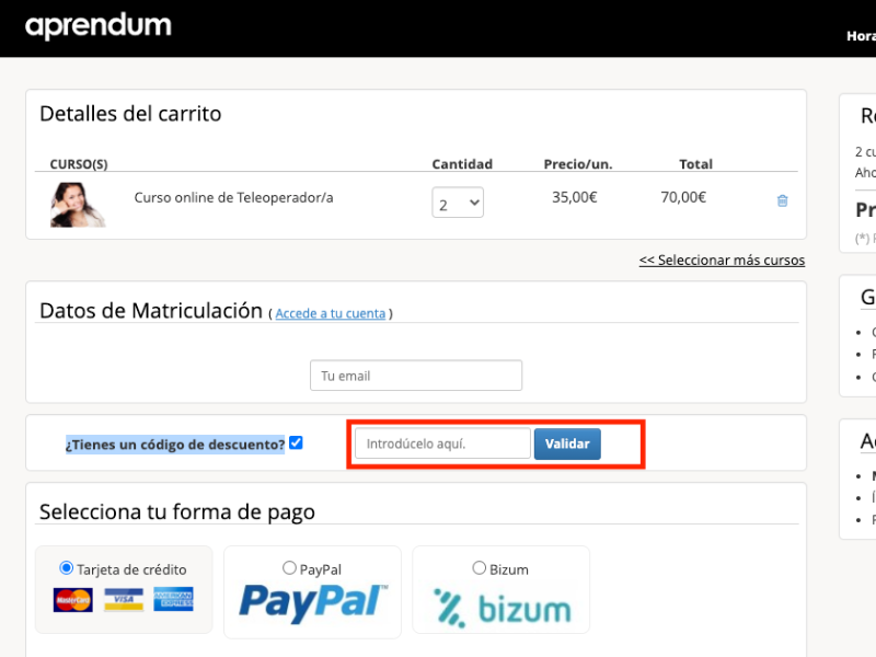 Aprendum código descuento