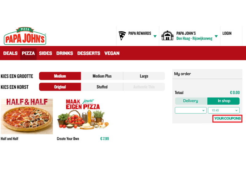 Papa John's Pizza código descuento