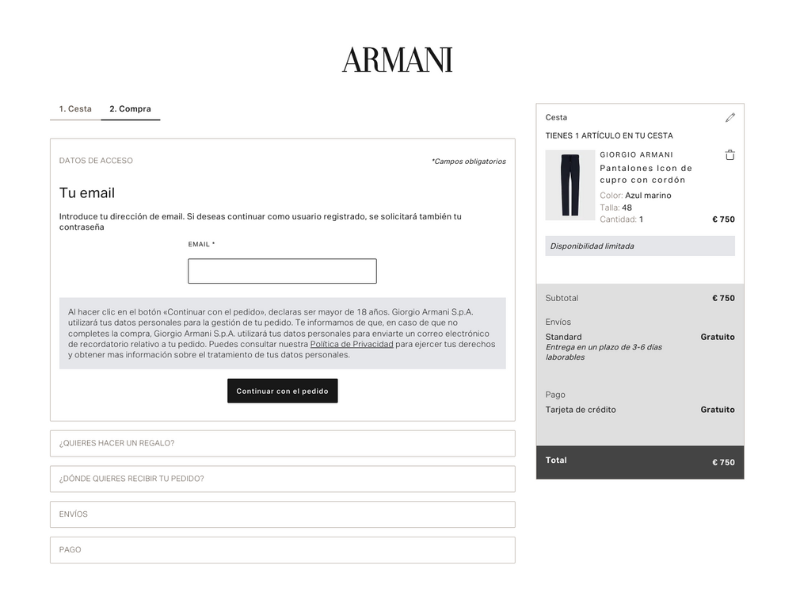 Armani código descuento