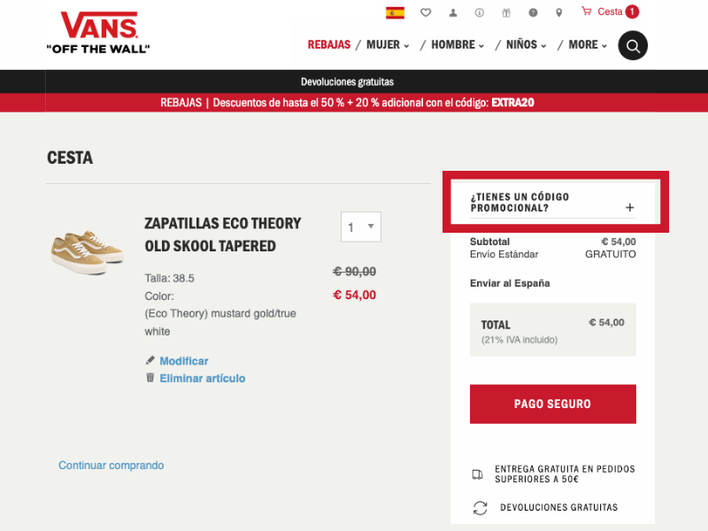 Vans código descuento