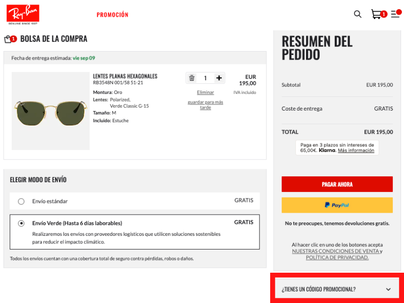 Ray-Ban código descuento