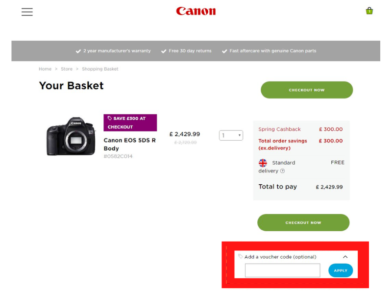 Canon código descuento