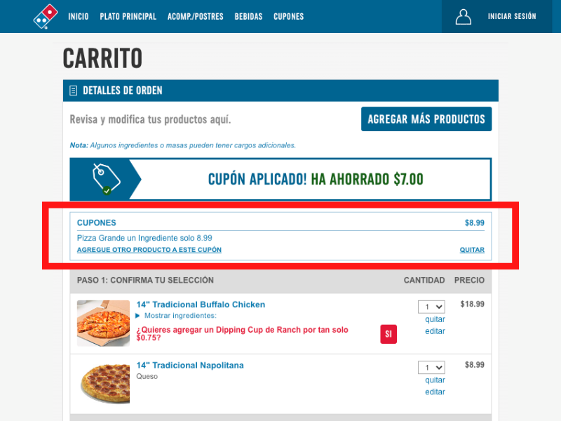 Dominos código descuento