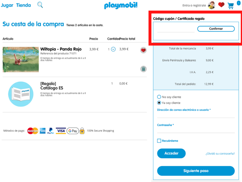 Playmobil código descuento