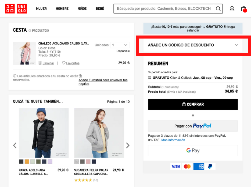 UNIQLO código descuento