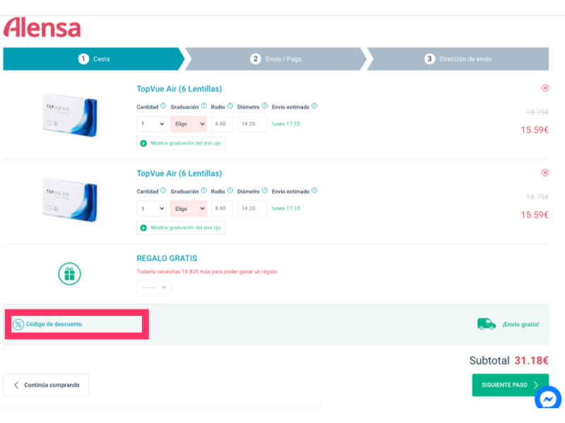 Alensa código descuento