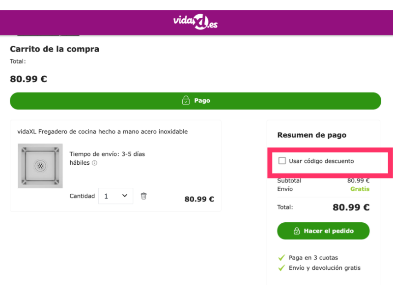 VidaXL código descuento