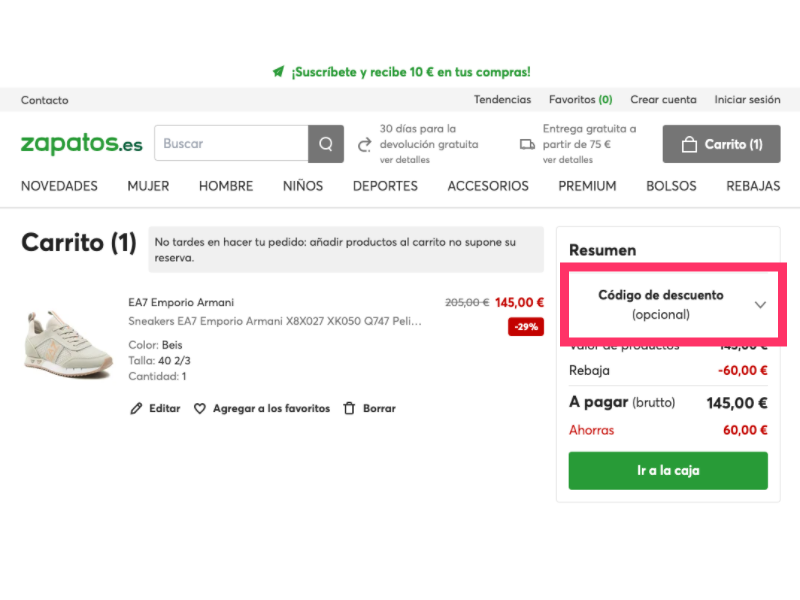 Zapatos.es código descuento