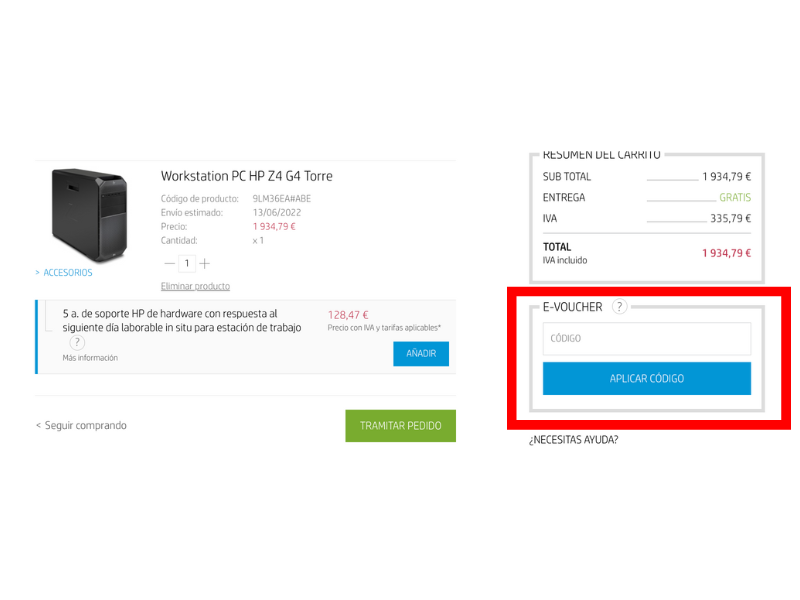 HP código descuento