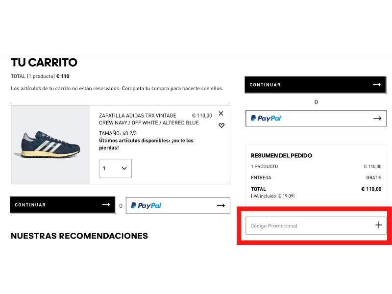 Adidas código descuento