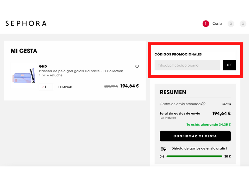 Sephora código descuento